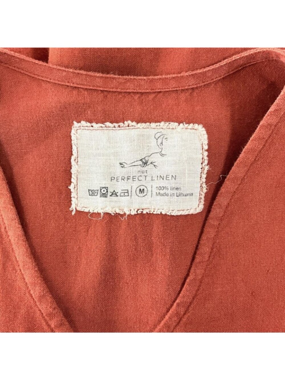 Not Perfect Linen Reine Waisted Linen Dress Womens M Orange Short Sleeve Pockets - Picture 9 of 14